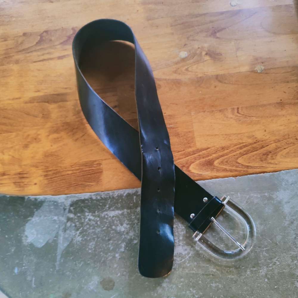 Benetton Lucite Buckle 90's Black Leather Belt